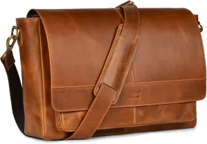 LEATHER VILLAGE Vintage Leather Messenger Bag–15.5" Handmade Satchel for Men & Women– Shoulder Bag Office, Travel & Daily Use
