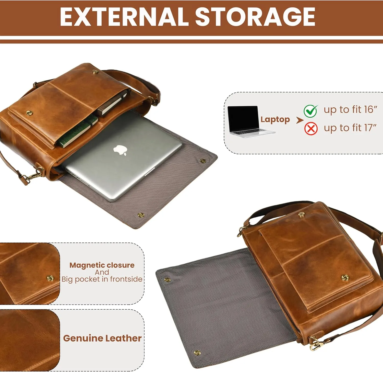 LEATHER VILLAGE Vintage Leather Messenger Bag–15.5" Handmade Satchel for Men & Women– Shoulder Bag Office, Travel & Daily Use