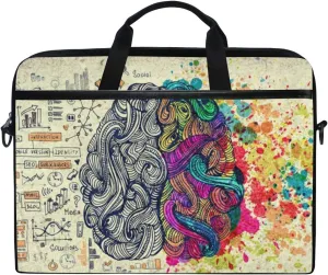 Left Right Human Brain Art Vintage Laptop Case Bag Sleeve Canvas Portable/Crossbody Briefcase Convertible w/Strap Pocket for Macbook Air/Pro Surface Dell ASUS hp lenovo 15-15.4 inch