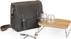 LEGACY - a Picnic Time Brand Adventure Wine Tote Glasses and Mini Table, 2 Bottle Picnic Bag, (Khaki Green with Brown Accents)