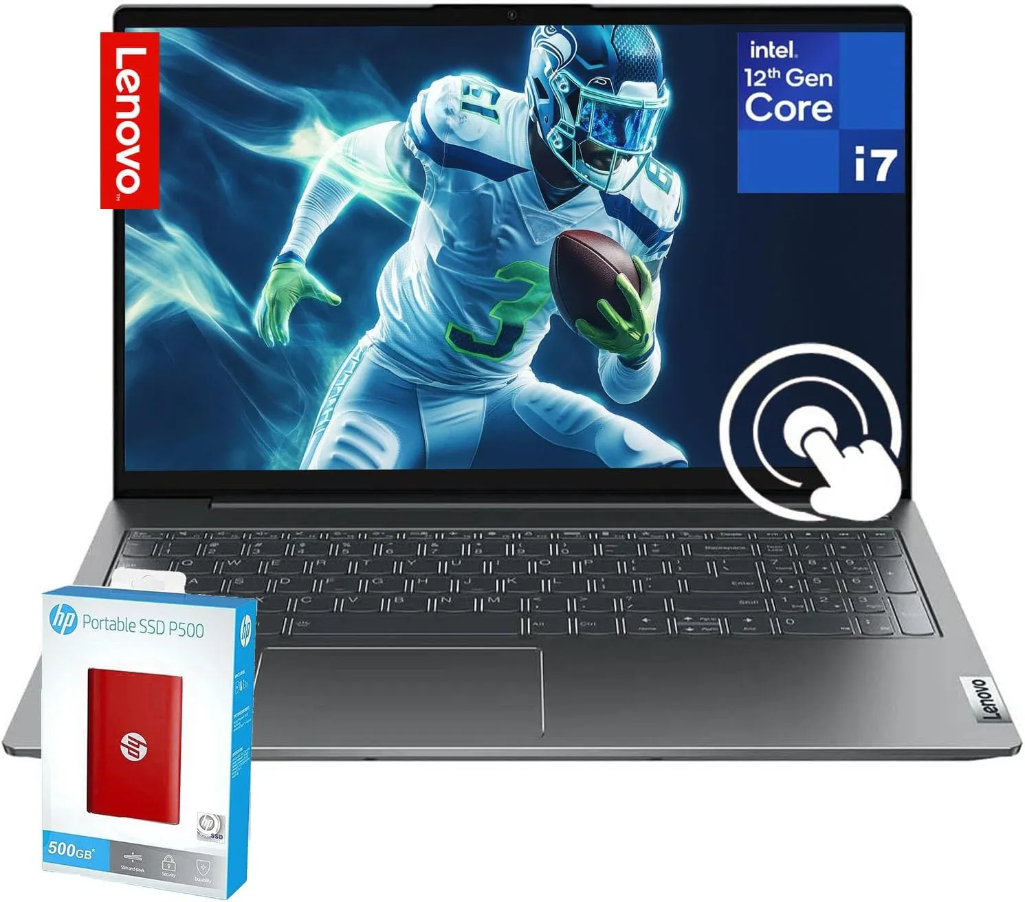 Lenovo Touchscreen IdeaPad Laptop, Intel Core i7-1255U, 15.6 FHD IPS, 40GB RAM, 2.5TB Storage (2TB PCIe SSD   512GB External HD), Backlit Keyboard, Fingerprint, Wi-Fi-6, Win 11 Pro, w/WOWPC Bundle