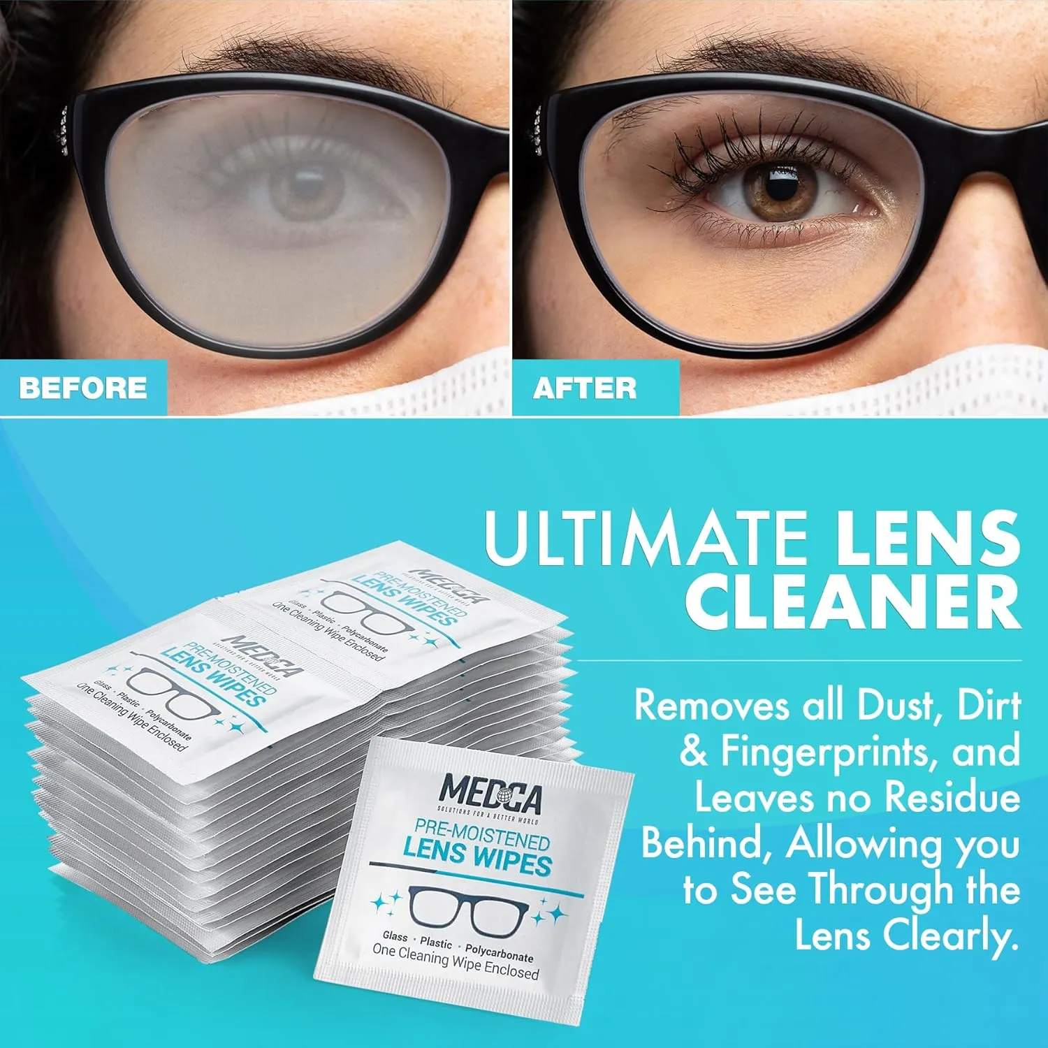 Lens Cleaning Wipes - [105 Pack] Pre Moistened Cleansing Cloths and Individually Wrapped Eyeglass Cleaner Wipe Pads for Phones, Tablet Screens, Helps Clean Cameras, Electronics, Photo Lens and Optics