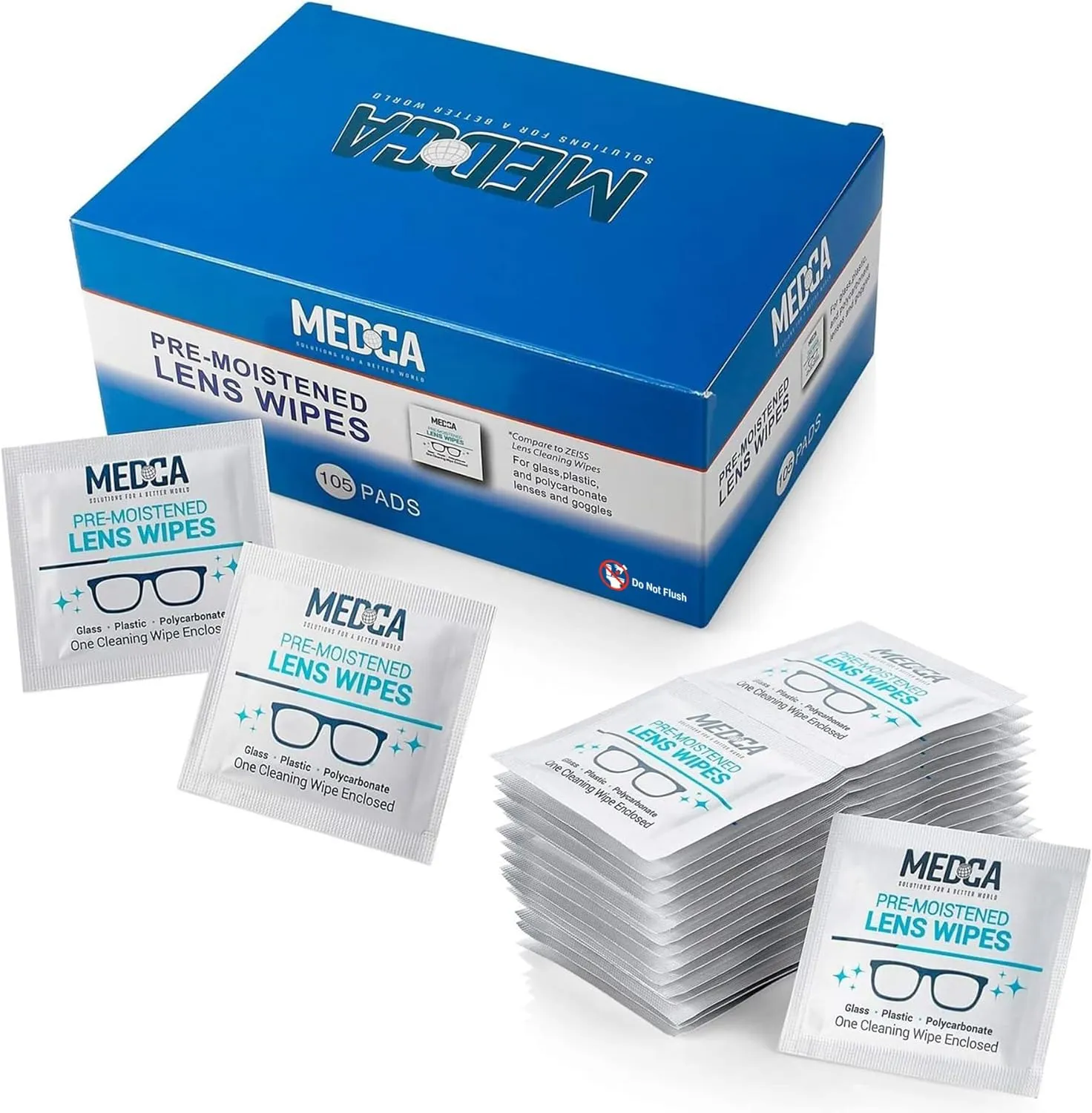 Lens Cleaning Wipes - [105 Pack] Pre Moistened Cleansing Cloths and Individually Wrapped Eyeglass Cleaner Wipe Pads for Phones, Tablet Screens, Helps Clean Cameras, Electronics, Photo Lens and Optics