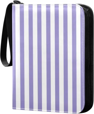 Light Purple White Stripes Card Binder 4 Pocket Trading Card Album Fits 400 Sports/Game Cards, PU Cover 3 Ring Card Collection with 50 Removable Sleeves