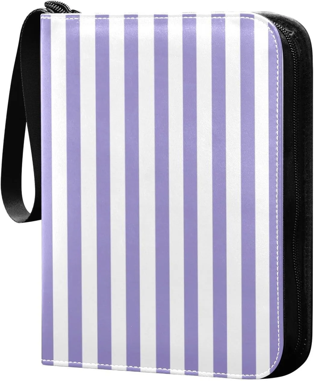 Light Purple White Stripes Card Binder 4 Pocket Trading Card Album Fits 400 Sports/Game Cards, PU Cover 3 Ring Card Collection with 50 Removable Sleeves
