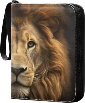 Lion King Card Binder 4 Pocket Collectible Trading Card Albums with 50 Sleeves Double Side PU Waterproof 3 Ring for Sports & Game Cards