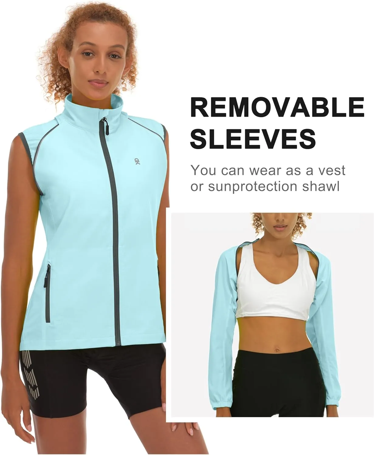 Little Donkey Andy Women's Lightweight Waterproof Cycling Jacket with Removable Sleeves for Biking Running Golf