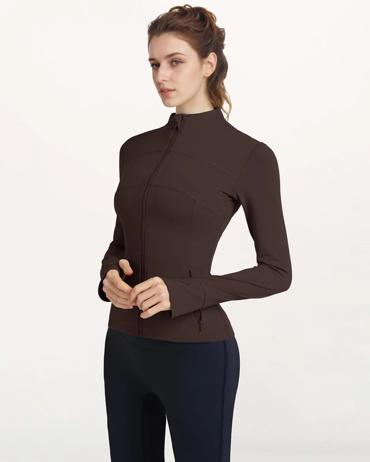 Locachy Women's Slim Fit Full Zip Athletic Running Sports Workout Jacket with Thumb Holes