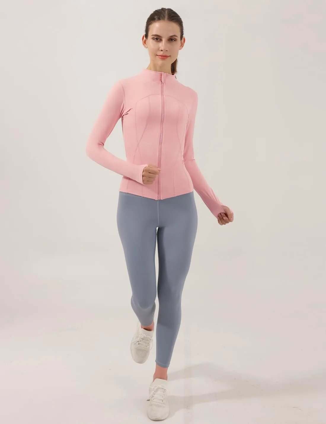 Locachy Women's Slim Fit Full Zip Athletic Running Sports Workout Jacket with Thumb Holes