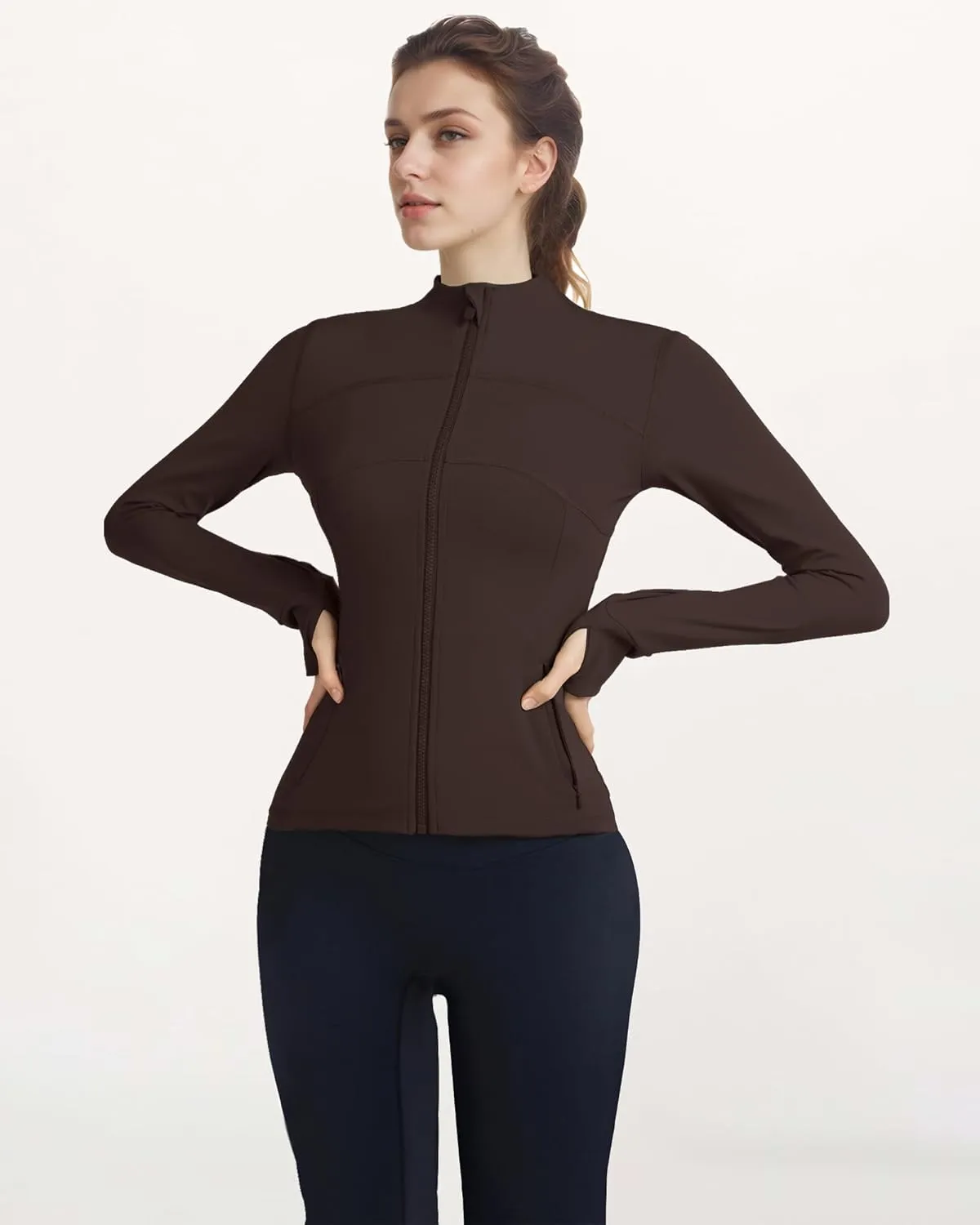 Locachy Women's Slim Fit Full Zip Athletic Running Sports Workout Jacket with Thumb Holes