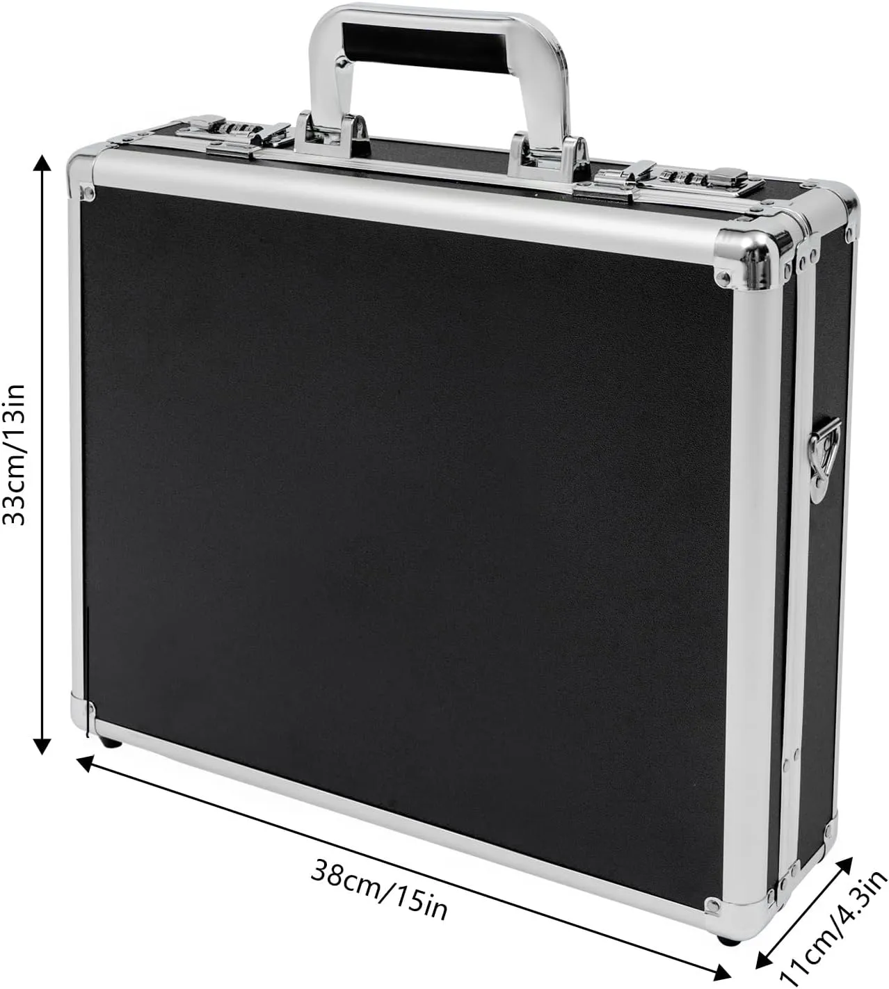 Locking Hard Briefcase with Dual Combination Locks & Strap, 15 x 13 x 4.3 Inch Laptop Case Aluminum Frame Document Case