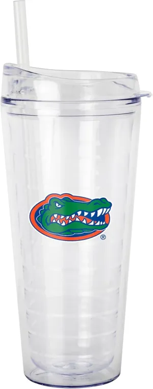 Logo Brands NCAA Florida Gators 22 oz Double Wall Clear Tumbler – Includes Straw, Fits Most Cup Holders, Made In The USA, Spill-Resistant Lid, BPA Free