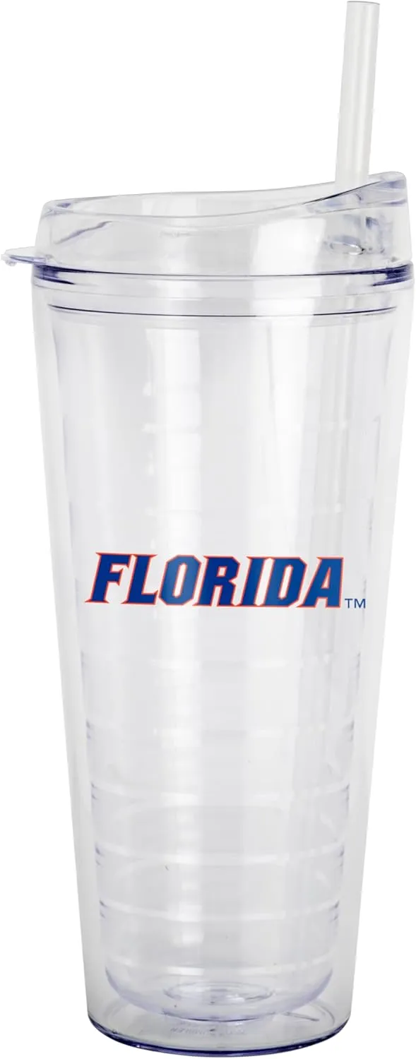 Logo Brands NCAA Florida Gators 22 oz Double Wall Clear Tumbler – Includes Straw, Fits Most Cup Holders, Made In The USA, Spill-Resistant Lid, BPA Free