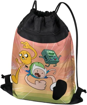 LOGOVISION Adventure Time Finn And Jake Attack Friends Drawstring Backpack Sports Bag Sackpack 17" x 13", Perfect for Gym, Yoga or Practice