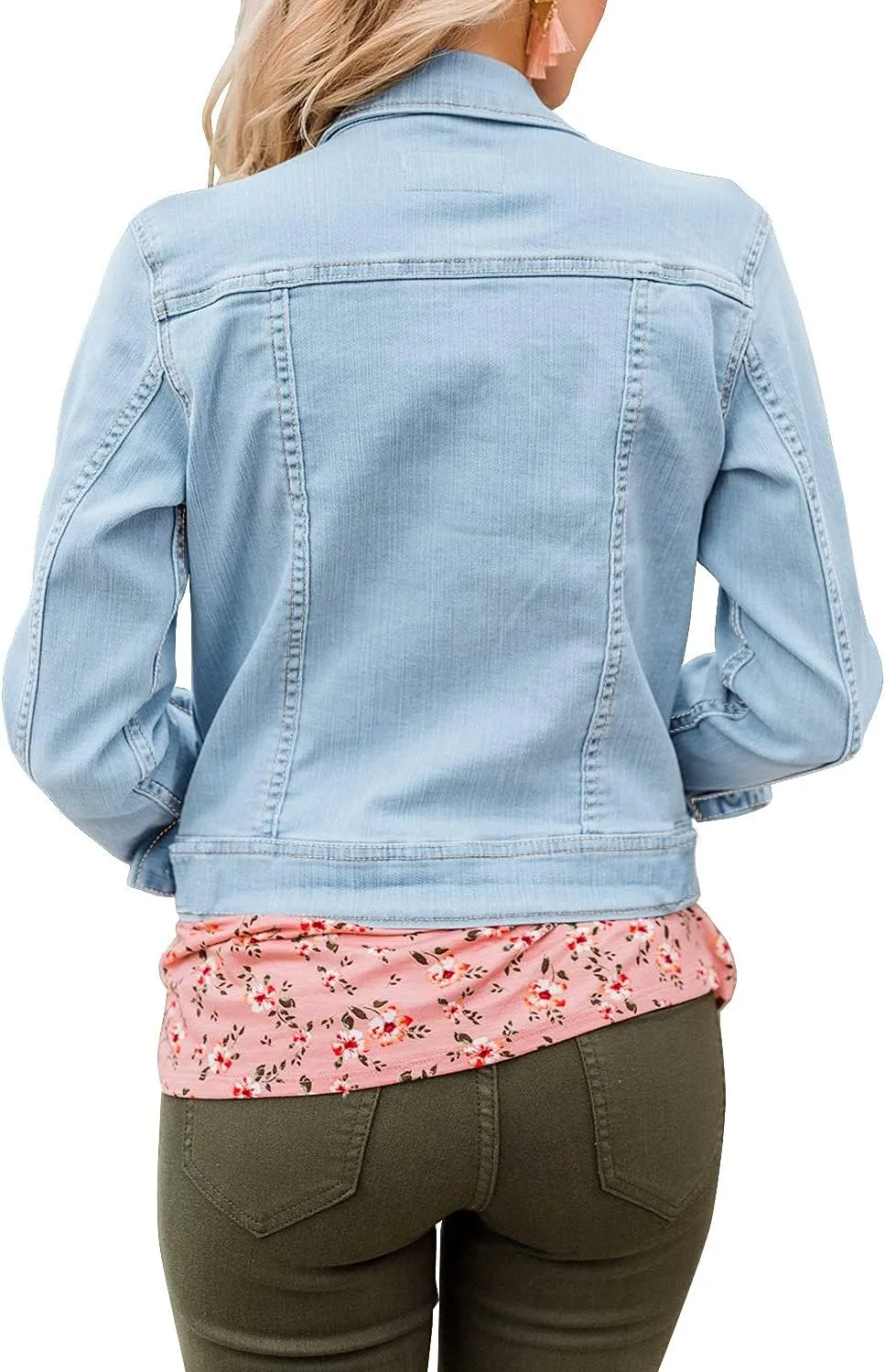 LookbookStore Women's Basic Long Sleeves Button Down Fitted Denim Jean Jackets