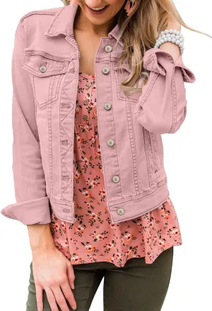 LookbookStore Women's Basic Long Sleeves Button Down Fitted Denim Jean Jackets
