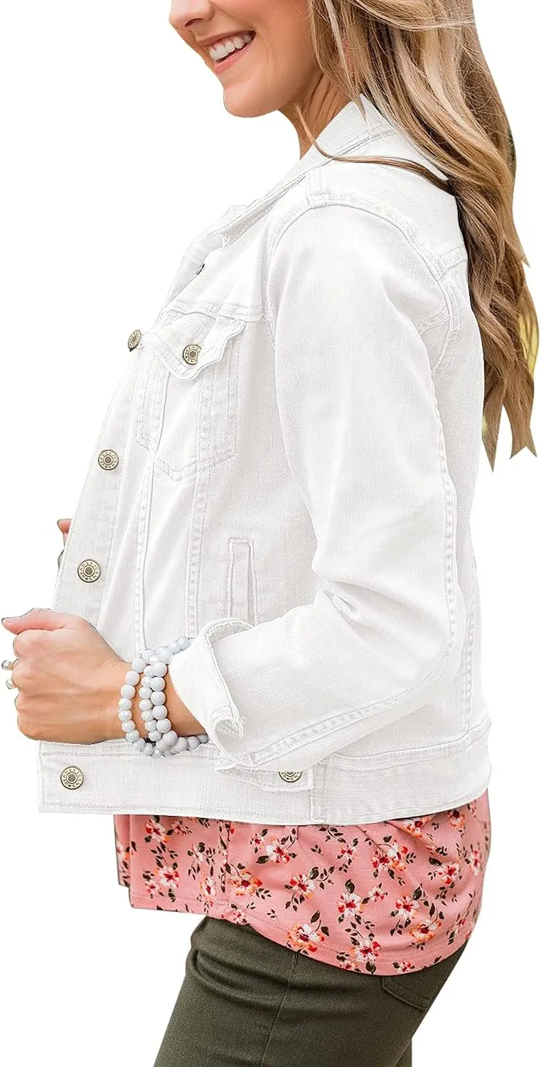 LookbookStore Women's Basic Long Sleeves Button Down Fitted Denim Jean Jackets