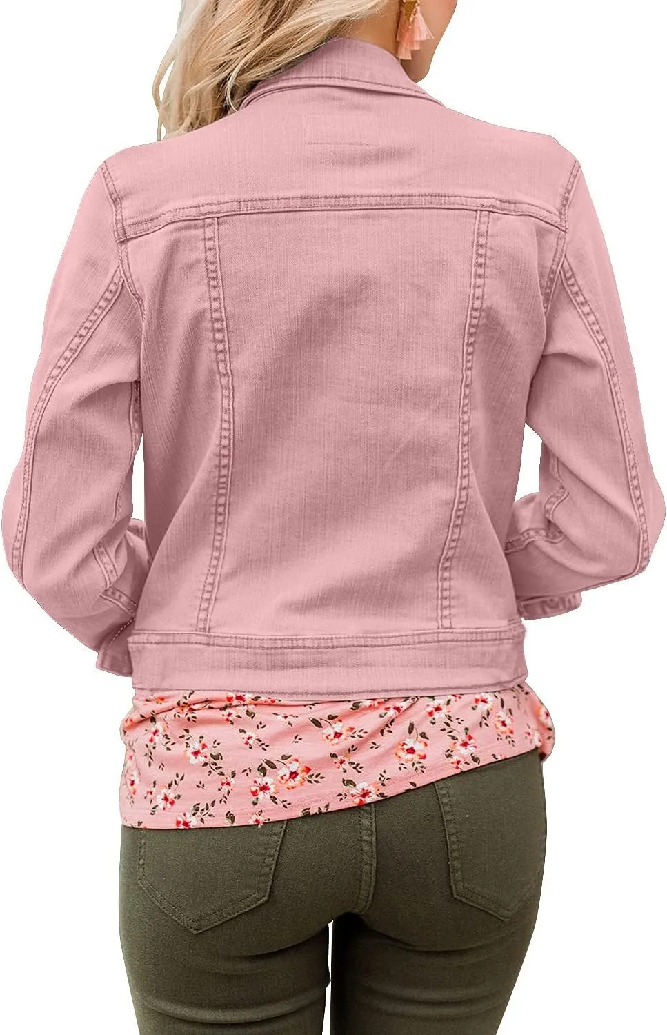 LookbookStore Women's Basic Long Sleeves Button Down Fitted Denim Jean Jackets