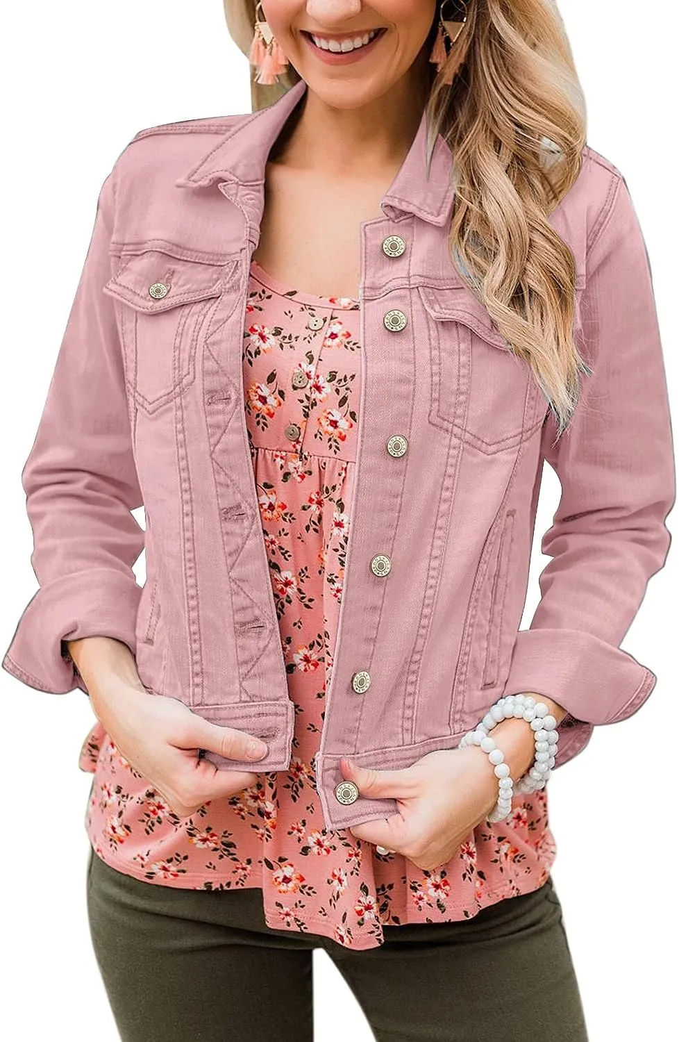 LookbookStore Women's Basic Long Sleeves Button Down Fitted Denim Jean Jackets