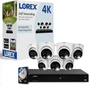 Lorex Fusion 4K PoE Outdoor/Indoor Smart Home Security Camera System, 4TB NVR, White – 7 Dome IP Cameras, 16 Channel (Wired & Fusion WiFi) Surveillance, Color Night Vision, Smart Motion Detection Plus