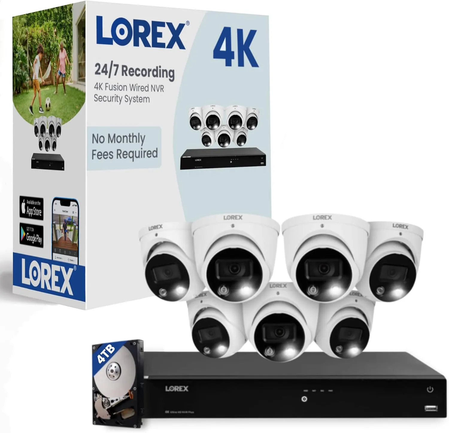 Lorex Fusion 4K PoE Outdoor/Indoor Smart Home Security Camera System, 4TB NVR, White – 7 Dome IP Cameras, 16 Channel (Wired & Fusion WiFi) Surveillance, Color Night Vision, Smart Motion Detection Plus