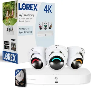 Lorex Fusion 4K Security Camera System w/ 2TB NVR - 16 Channel PoE (8 Wired & 8 WiFi) w/ 3 Dome IP Cameras - Smart Security Lighting & Motion Detection, Active Deterrence, Color Night Vision (White)
