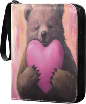 Love Bear Painting Card Binder 4 Pocket Trading Card Album Fits 400 Sports/Game Cards, PU Cover 3 Ring Card Collection with 50 Removable Sleeves