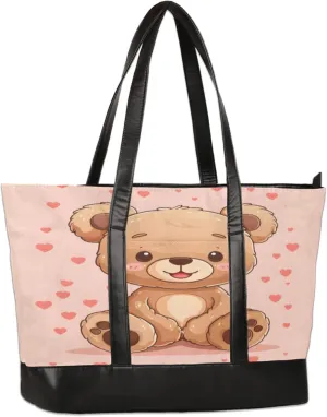 Love Cute Bears Laptop Tote Bag for Women Lightweight Work Purse with Multiple Compartments Fits 13-15.6 Inch Laptop Tablet Shoulder Bag for Office Travel Daily Use