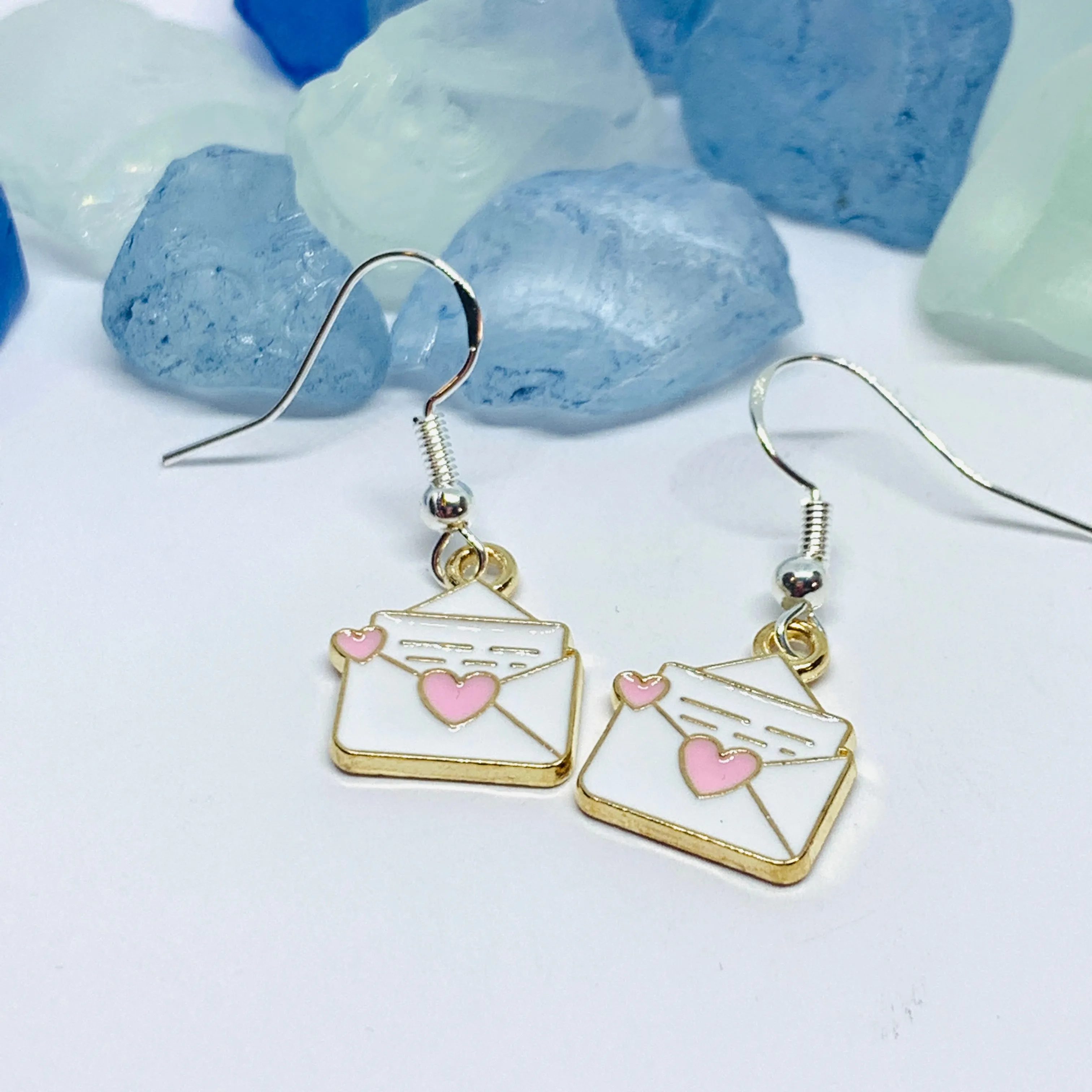 Love Letters Enamel Earrings with Silver Wires and Backs | You’ve Got Mail Earrings | Fun Envelope Earrings