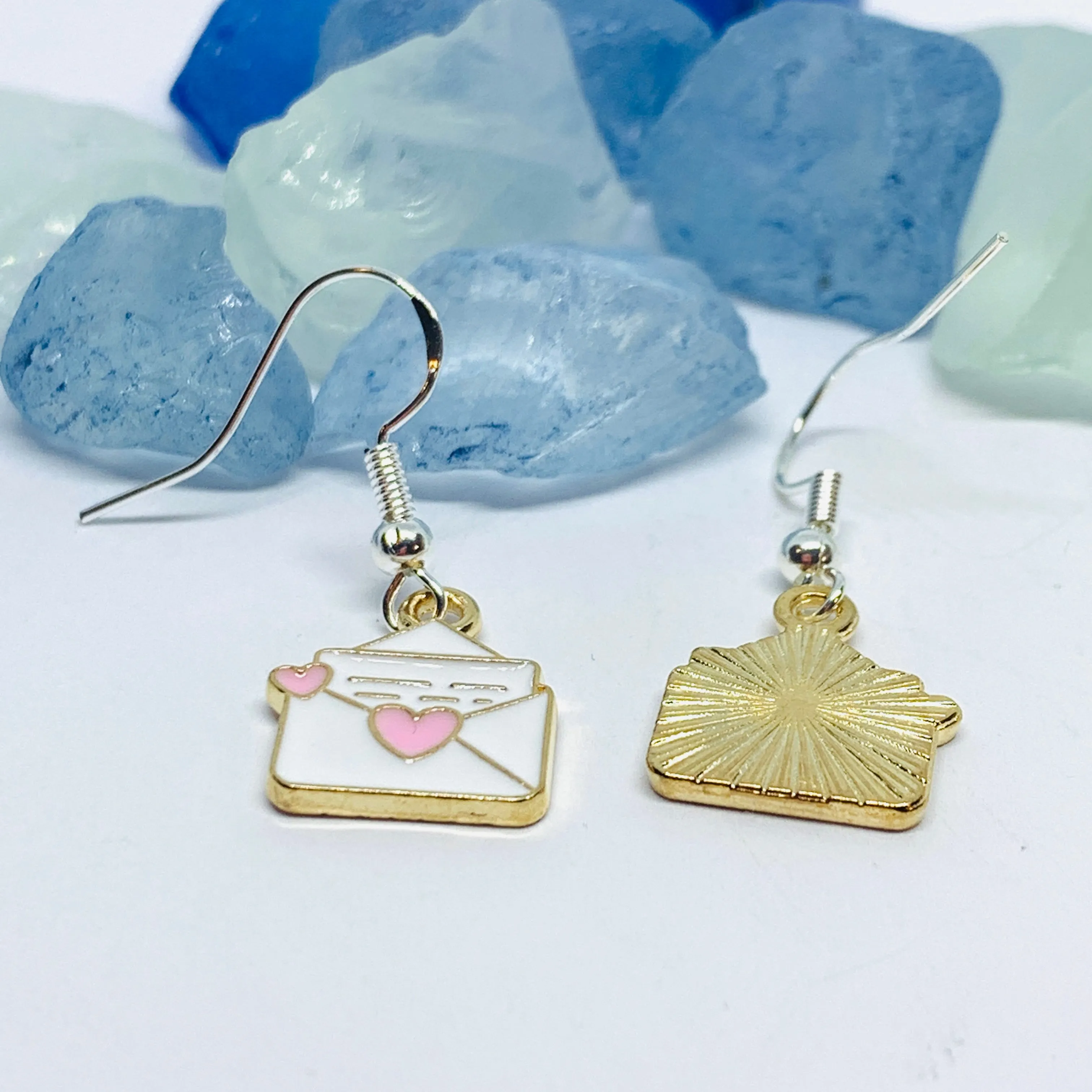 Love Letters Enamel Earrings with Silver Wires and Backs | You’ve Got Mail Earrings | Fun Envelope Earrings