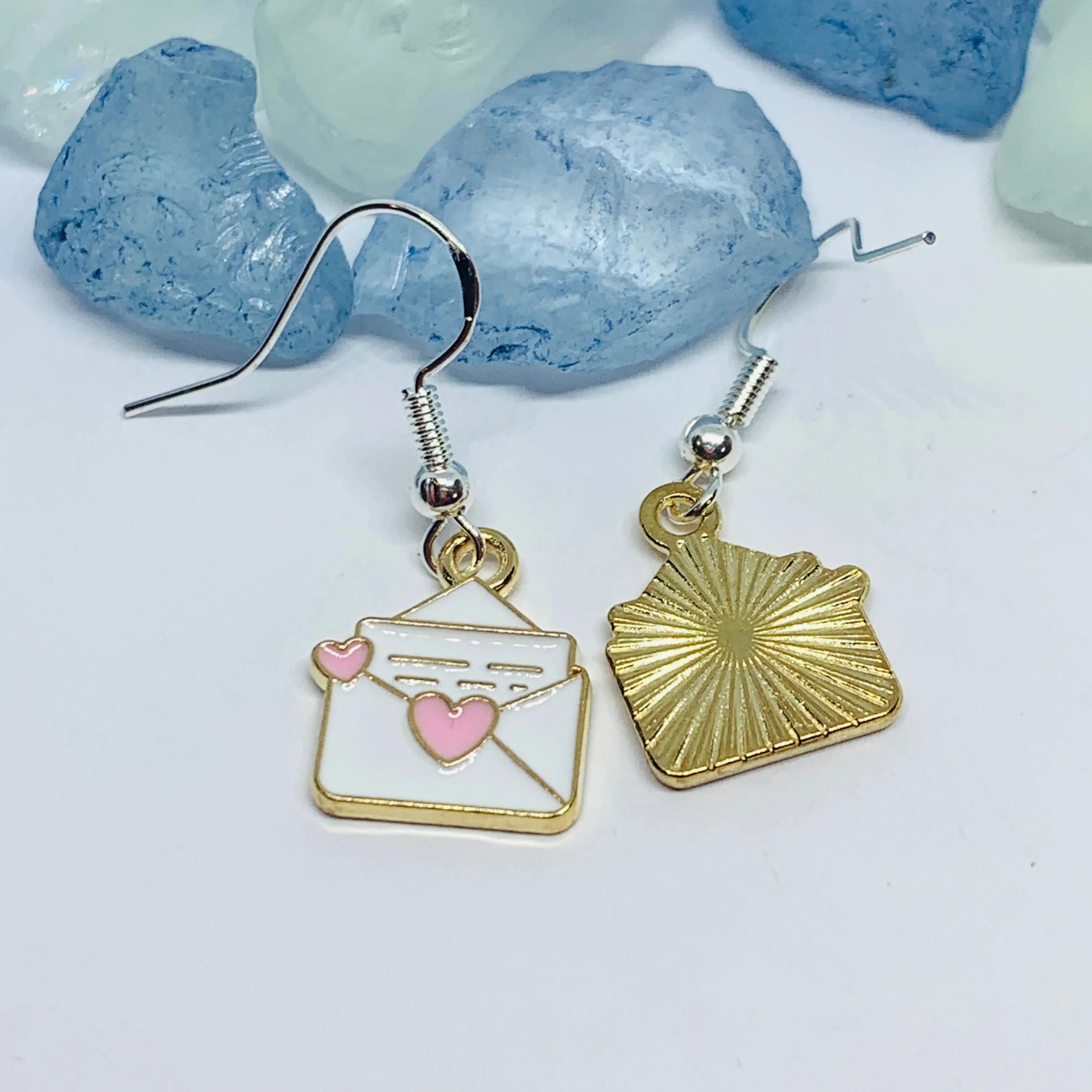 Love Letters Enamel Earrings with Silver Wires and Backs | You’ve Got Mail Earrings | Fun Envelope Earrings