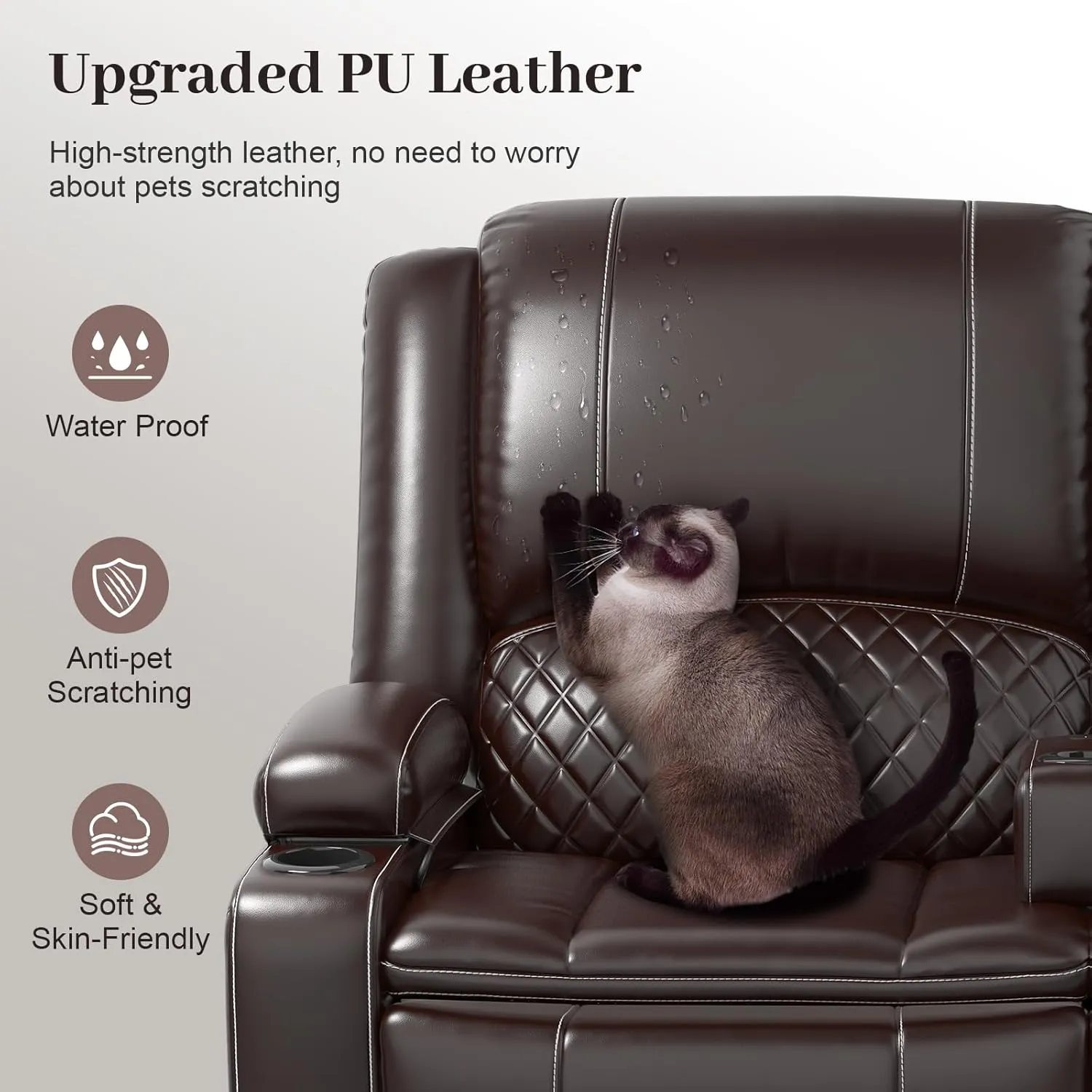 Loveseat Recliner Sofa, Manual Reclining Loveseat with Removable Armrest, Faux Leather Recliner Loveseat for Adults with 2-Tier Cushions, USB Charging Ports, Cup Holders - Brown