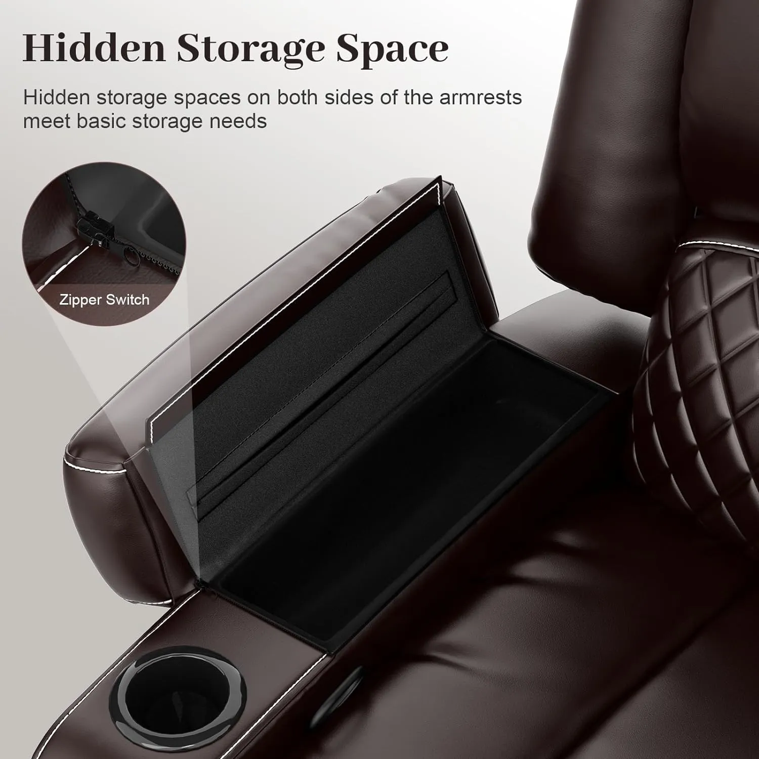 Loveseat Recliner Sofa, Manual Reclining Loveseat with Removable Armrest, Faux Leather Recliner Loveseat for Adults with 2-Tier Cushions, USB Charging Ports, Cup Holders - Brown