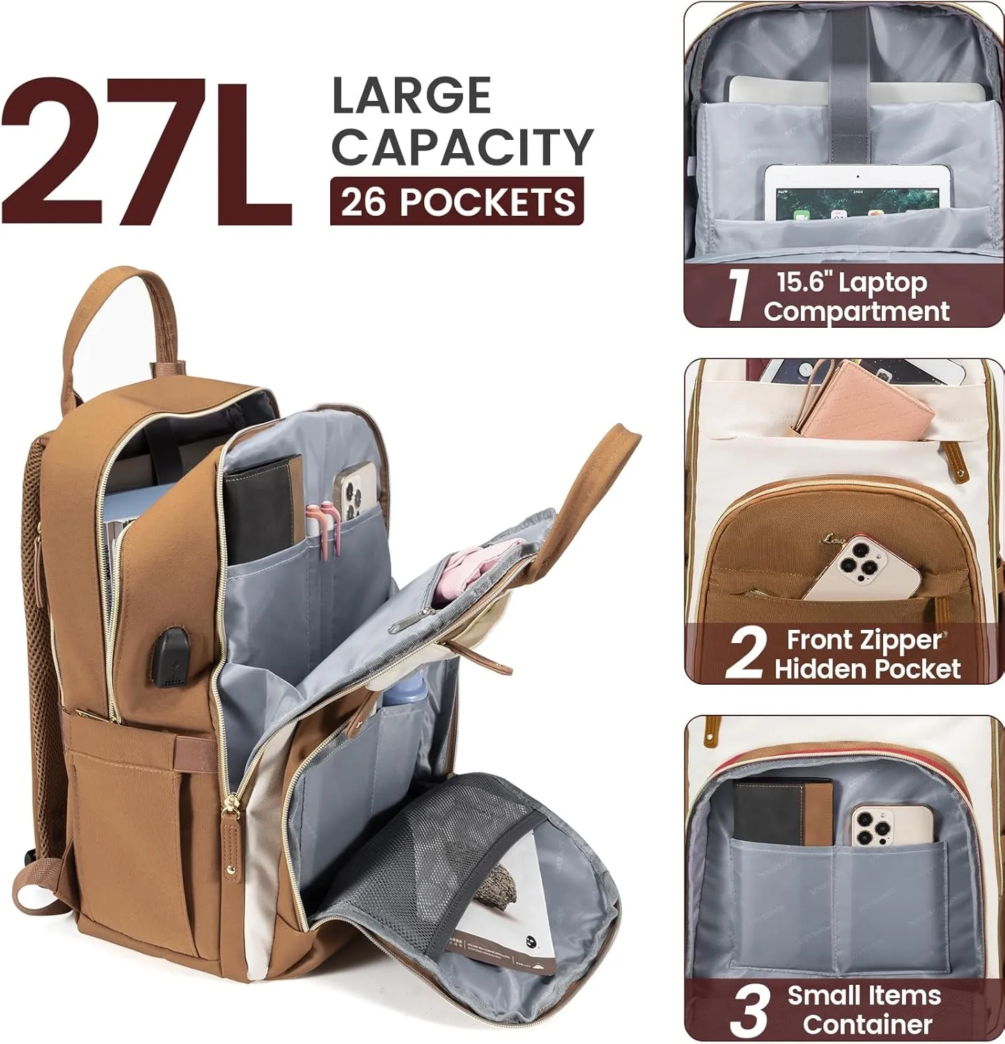 LOVEVOOK Backpack for Women,Laptop Backpack Women,Fits 15.6 Inch Laptop Computer Bag,Teacher College Backpack Purse,Fashion Waterproof Travel Work Anti-theft Backpack for Traveling on Airplane Daypack