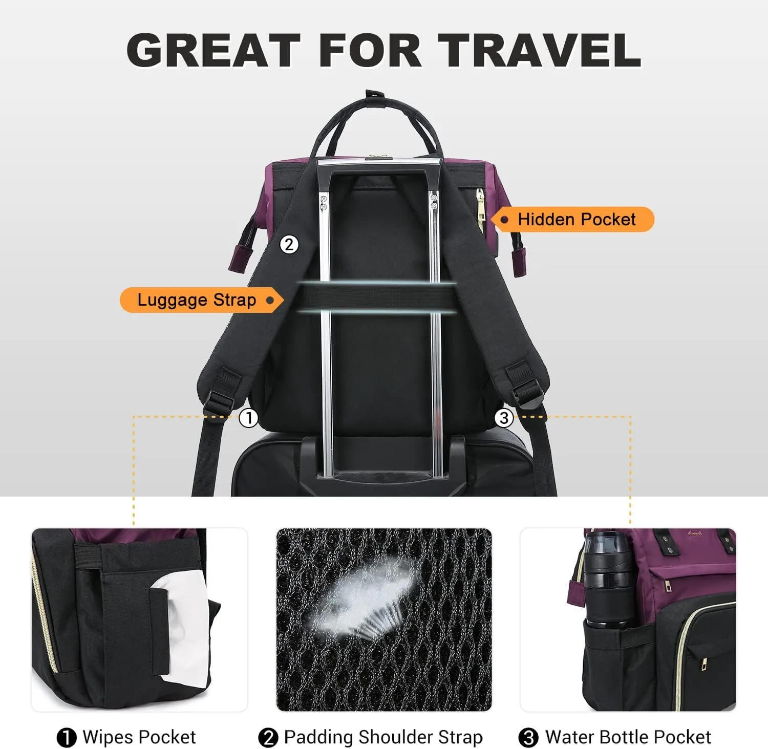 LOVEVOOK Laptop Backpack for Women Fashion Business Computer Backpacks Travel Bags Purse Doctor Nurse Work Backpack with USB Port, Fits 15.6-Inch Laptop Dark Purple-Black
