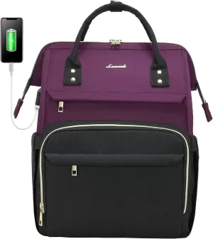LOVEVOOK Laptop Backpack for Women Fashion Business Computer Backpacks Travel Bags Purse Doctor Nurse Work Backpack with USB Port, Fits 15.6-Inch Laptop Dark Purple-Black