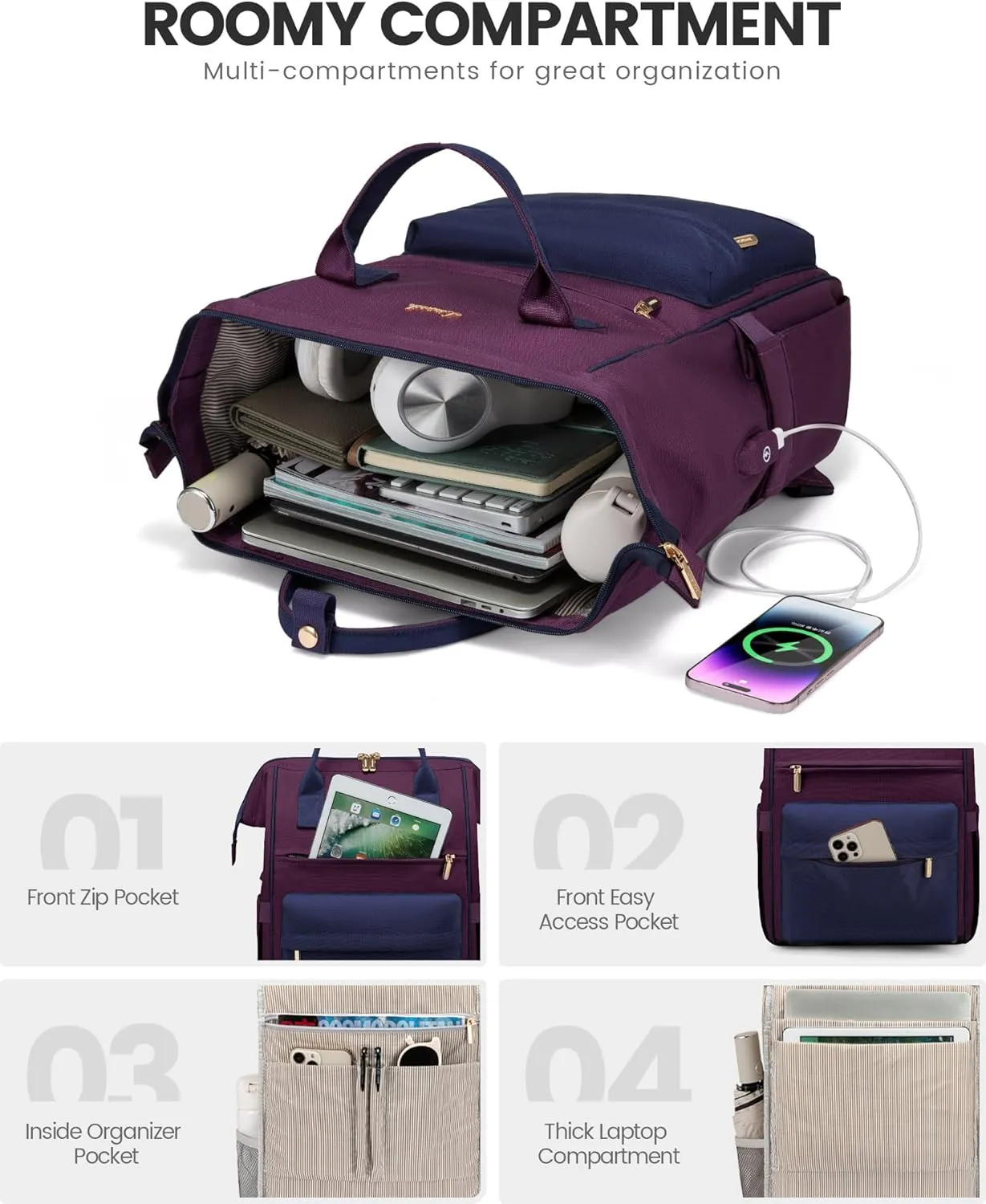 LOVEVOOK Laptop Backpack for Women Men, Teacher Nurse Work Bag Waterproof Fashion Travel Backpack Purse, 15.6 Inch Computer Backpack with USB Port