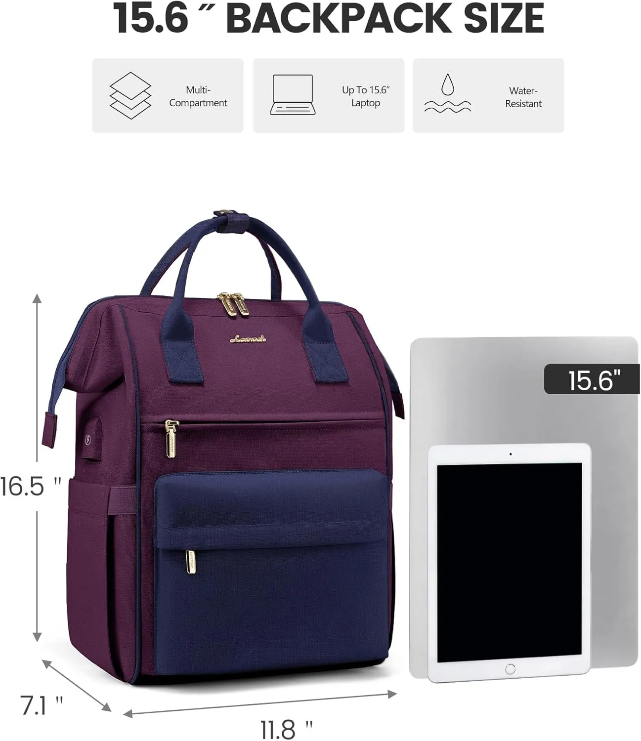 LOVEVOOK Laptop Backpack for Women Men, Teacher Nurse Work Bag Waterproof Fashion Travel Backpack Purse, 15.6 Inch Computer Backpack with USB Port