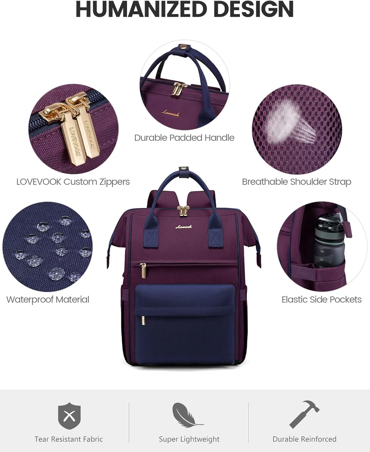LOVEVOOK Laptop Backpack for Women Men, Teacher Nurse Work Bag Waterproof Fashion Travel Backpack Purse, 15.6 Inch Computer Backpack with USB Port