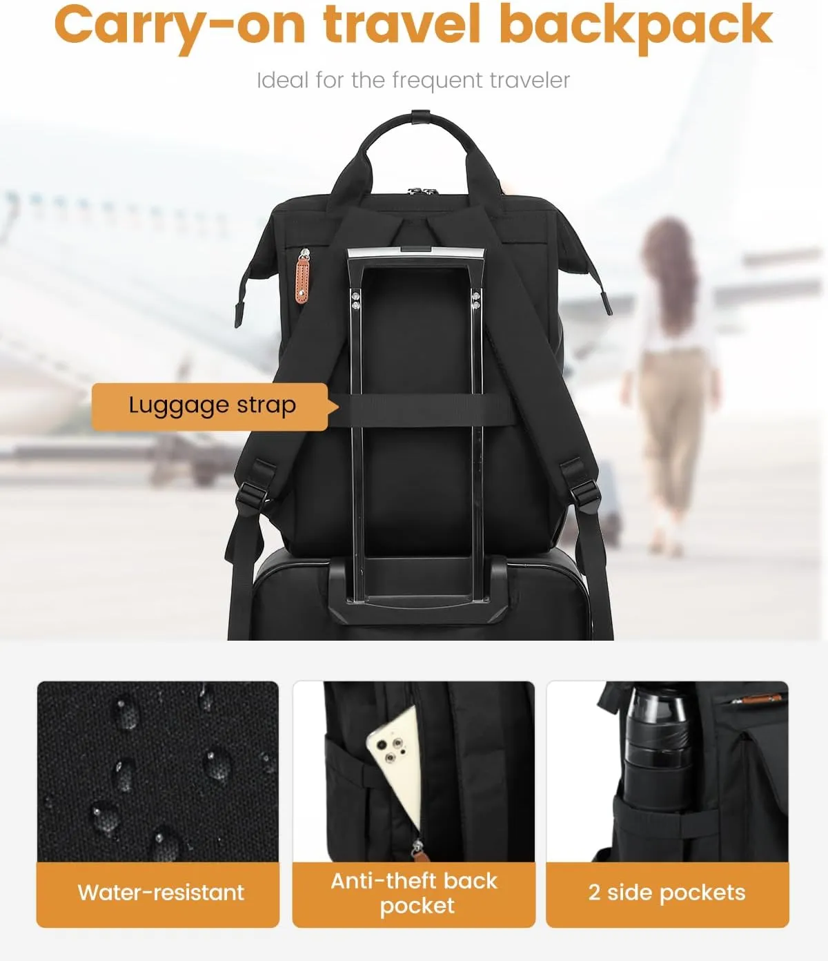 LOVEVOOK Laptop Backpack for Women Work Travel Backpack Purse, Commuter Business Computer Bag Teacher Nurse Bags, College School Backpack Student Bookbag with Multi-Pockets, 15.6 Inch, Black-brown