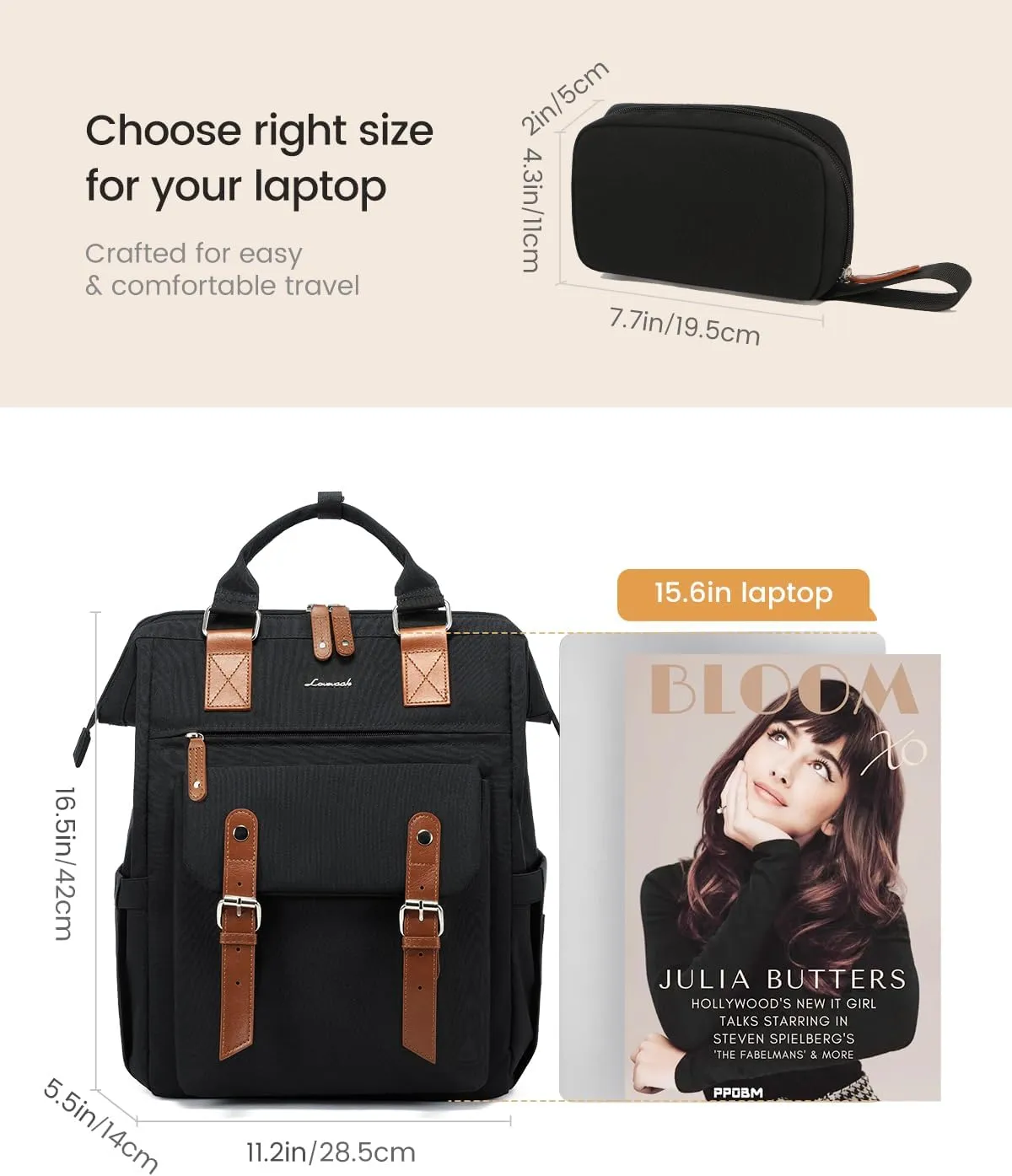 LOVEVOOK Laptop Backpack for Women Work Travel Backpack Purse, Commuter Business Computer Bag Teacher Nurse Bags, College School Backpack Student Bookbag with Multi-Pockets, 15.6 Inch, Black-brown