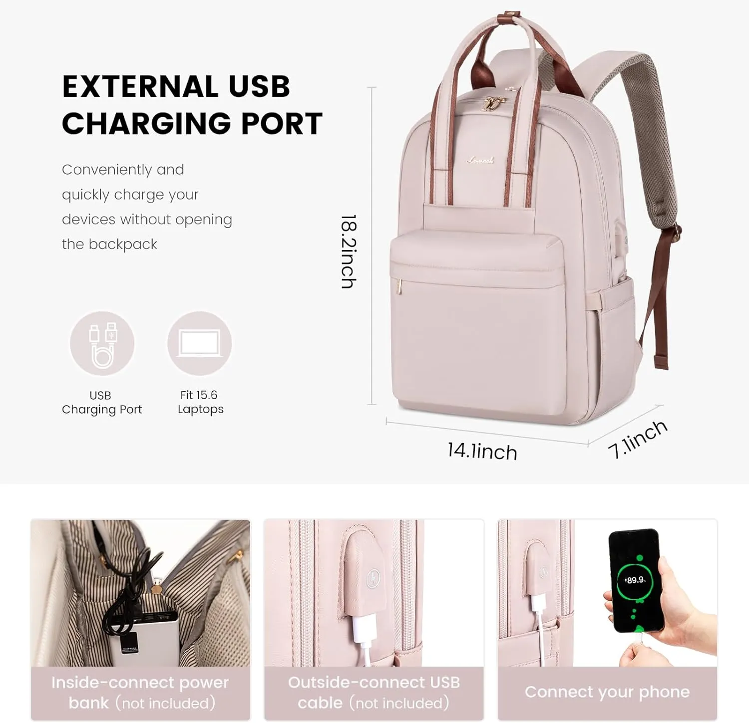LOVEVOOK Laptop Backpack Purse for Women, 15.6 Inch Travel Laptop Bag with USB Port, Waterproof Work Teacher Nurse Computer Backpack, Durable Casual Daypack