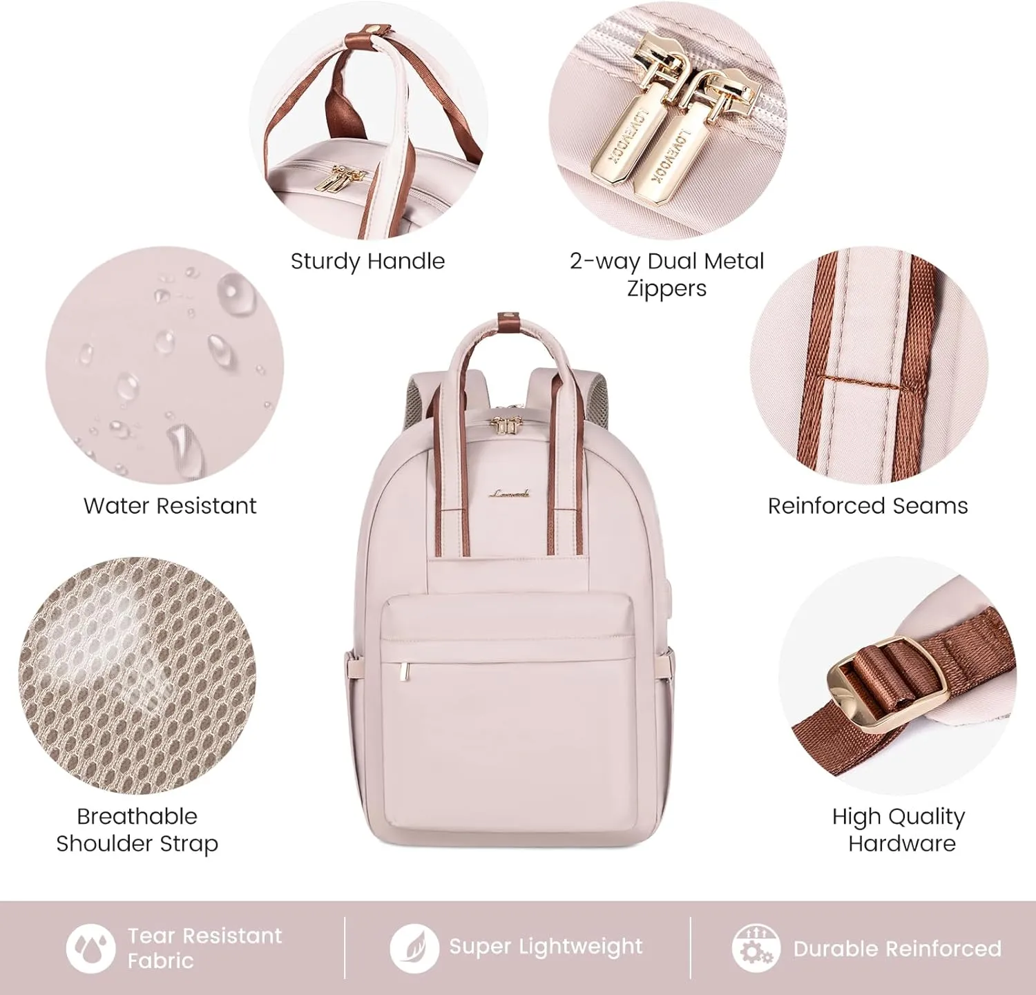 LOVEVOOK Laptop Backpack Purse for Women, 15.6 Inch Travel Laptop Bag with USB Port, Waterproof Work Teacher Nurse Computer Backpack, Durable Casual Daypack