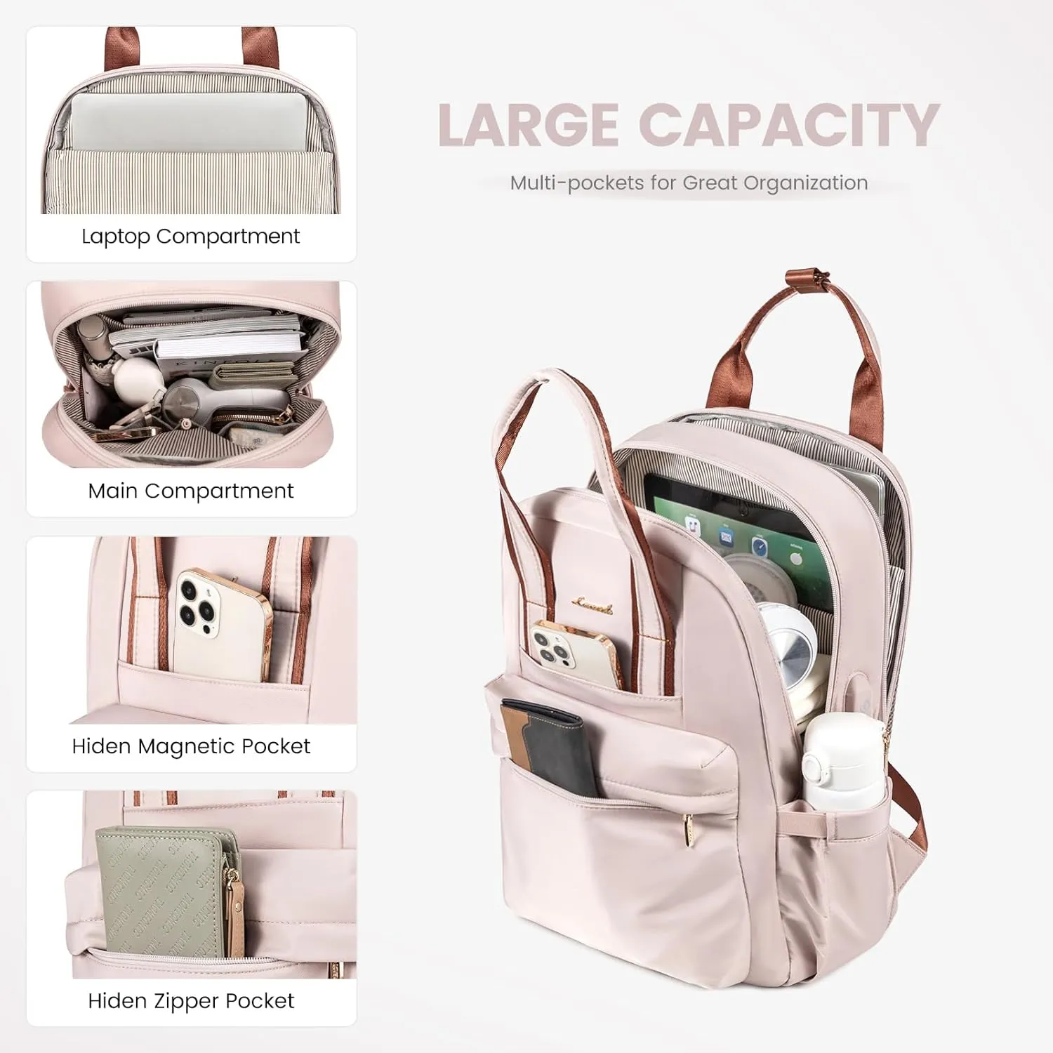 LOVEVOOK Laptop Backpack Purse for Women, 15.6 Inch Travel Laptop Bag with USB Port, Waterproof Work Teacher Nurse Computer Backpack, Durable Casual Daypack