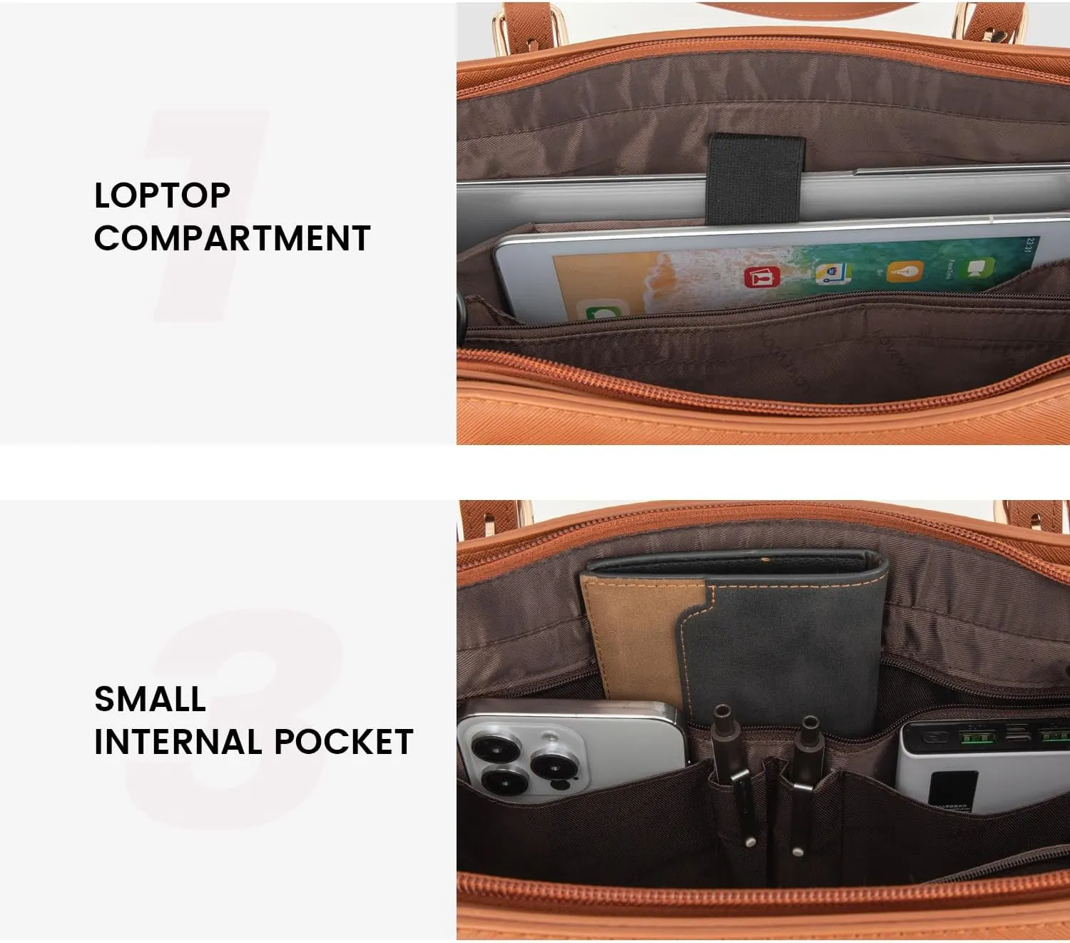 LOVEVOOK Laptop Bag for Women, Fashion Computer Tote Bag Large Capacity Handbag, Leather Shoulder Bag Purse Set, Professional Business Work Briefcase for Office Lady, 2PCs, 15.6-Inch, Brown