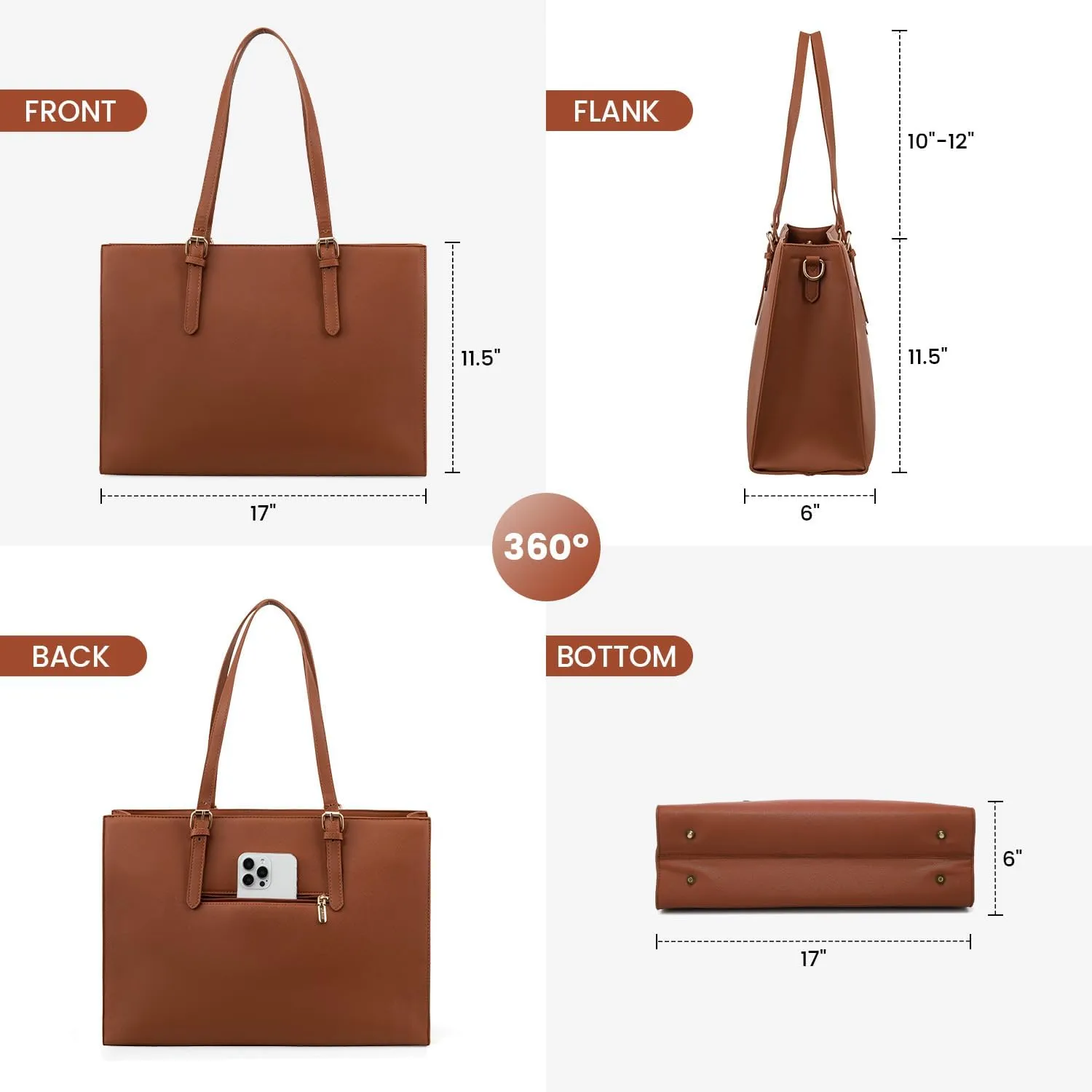 LOVEVOOK Laptop Bag for Women, Fashion Computer Tote Bag Large Capacity Handbag, Leather Shoulder Bag Purse Set, Professional Business Work Briefcase for Office Lady, 2PCs, 15.6-Inch, Brown