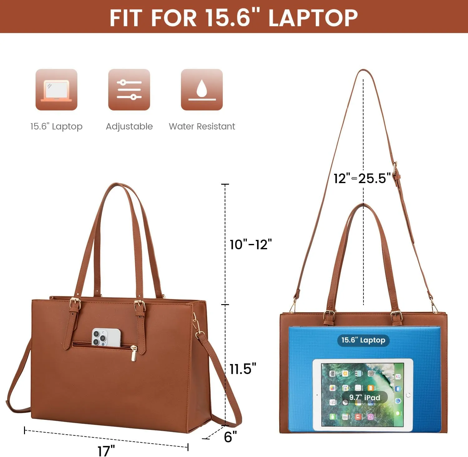 LOVEVOOK Laptop Bag for Women, Fashion Computer Tote Bag Large Capacity Handbag, Leather Shoulder Bag Purse Set, Professional Business Work Briefcase for Office Lady, 2PCs, 15.6-Inch, Brown