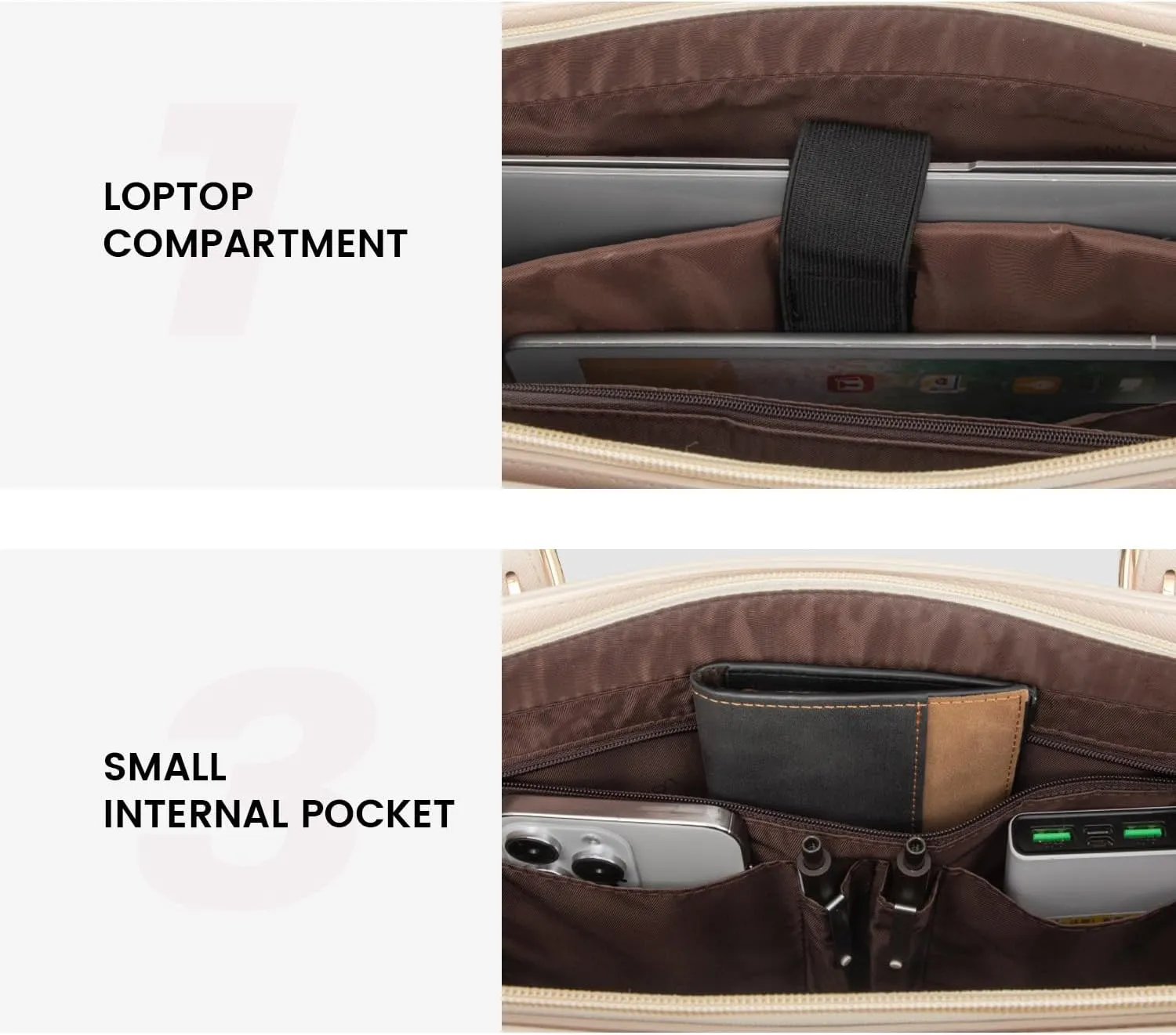 LOVEVOOK Laptop Bag for Women, Fashion Computer Tote Large Capacity Handbag, Leather Shoulder Bag Purse Set, Professional Business Work Briefcase for Office Lady, 2PCs, 15.6-Inch, Beige White