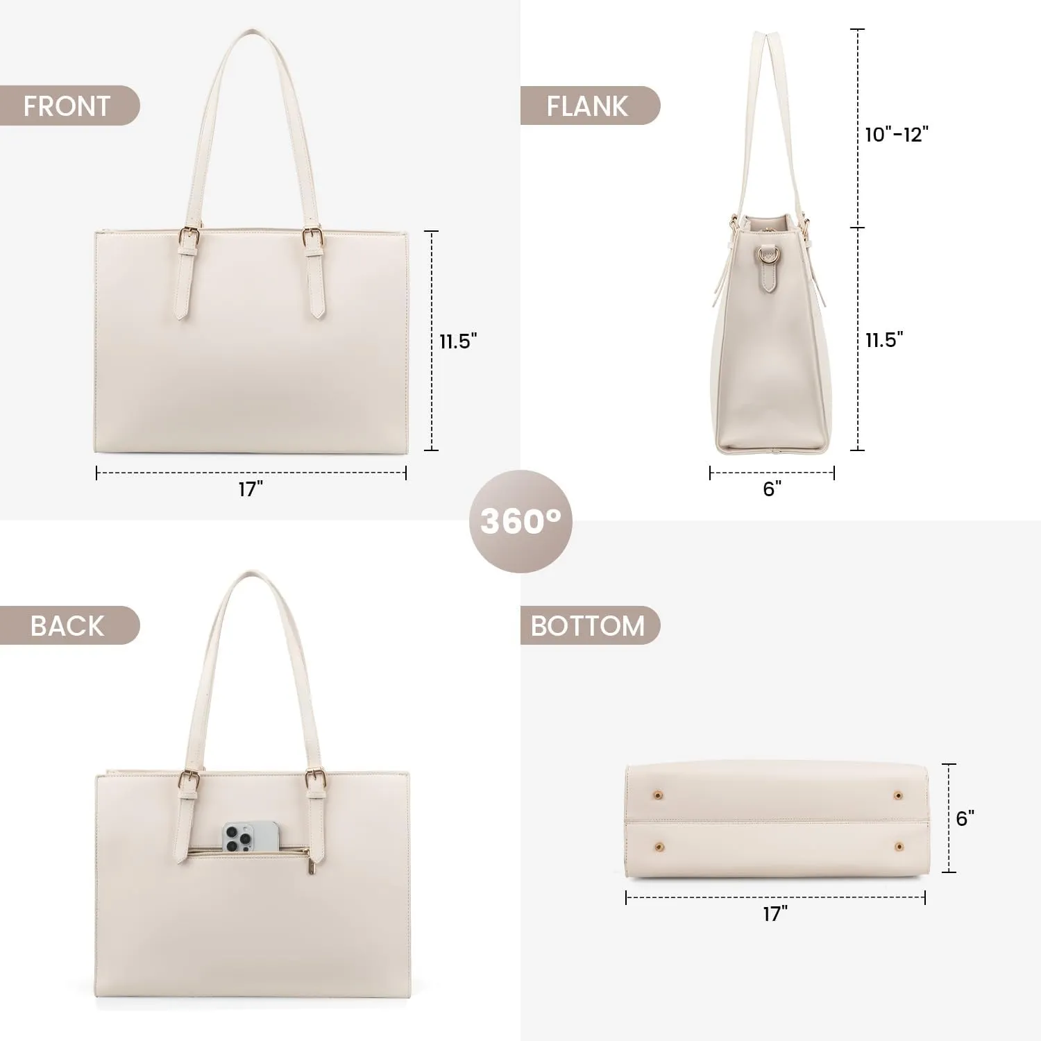 LOVEVOOK Laptop Bag for Women, Fashion Computer Tote Large Capacity Handbag, Leather Shoulder Bag Purse Set, Professional Business Work Briefcase for Office Lady, 2PCs, 15.6-Inch, Beige White