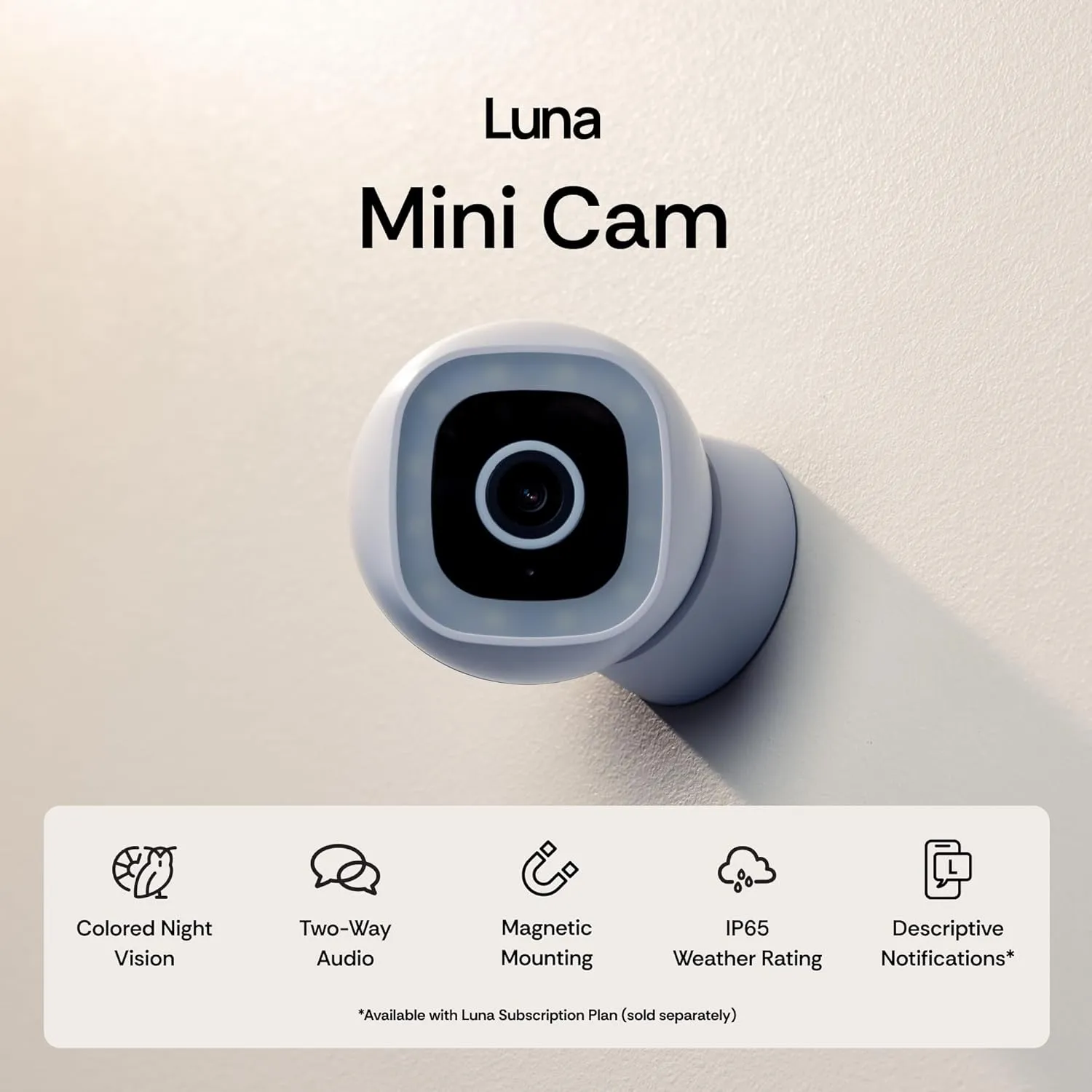 Luna 2K Magnetic Cameras for Home Security, Indoor/Outdoor IP65, Plug-in Smart WiFi, Color Night Vision, w/Spotlight, Two-Way Audio, Advanced AI Motion Detection, Pet Cámara with Phone app (2, White)
